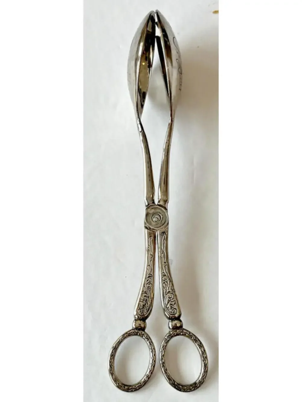 Vintage Italian Scissor Tongs Silverplate Fork and Spoon shape Fruit design 2202